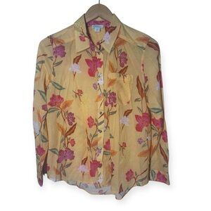 {EUC} Sundance Floral Button-Up Shirt Mustard Yellow XS/S